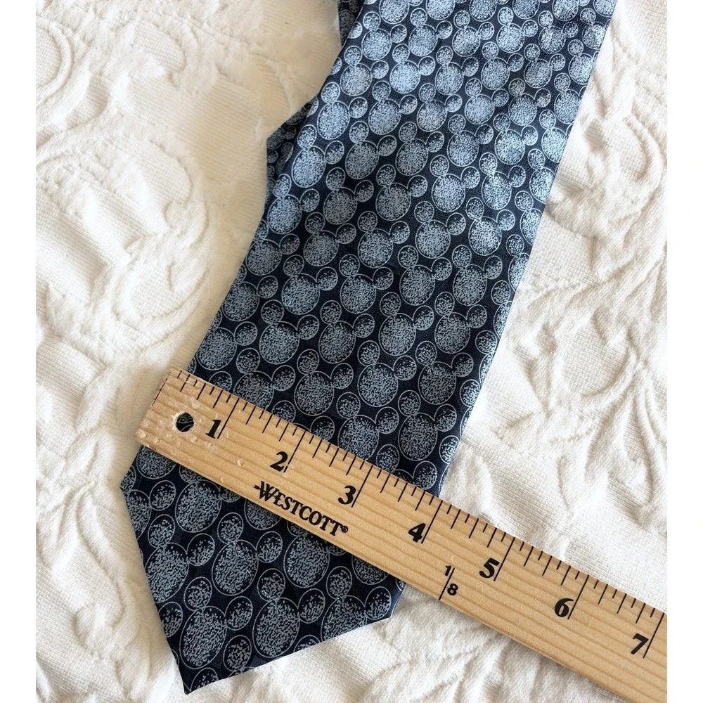 Vtg Mickey & Co Disney 100% Silk Neck Tie Blue‎ Black All Over Ear Print Korea